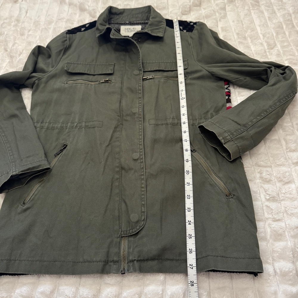 Thread & Supply Small Green Utility Jacket Chore Coat ~ Patterned Back Boho - Picture 6 of 8